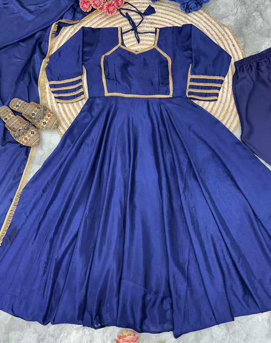 HEAVY CHINON SILK WITH HAVY LACE WORK WITH FULL SLEEVES GOWN