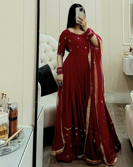 Embroidery work butta Anarkali suit with huge flair, anarkali