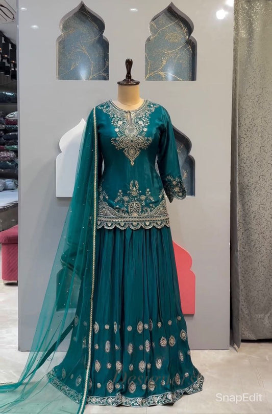 Hevay Pure Chinon Silk With Heavy Embroidery 5mm Sequence Work Sharara Pair