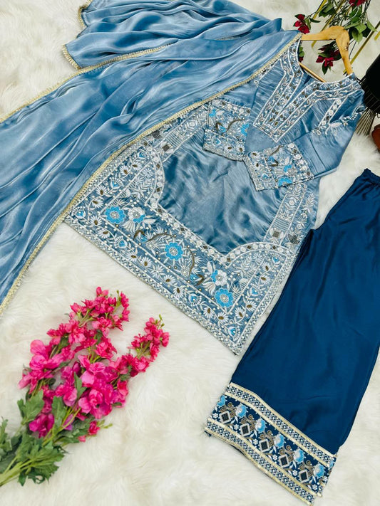 Jimi Cho Silk INER LINE Micro Silk Embroidery Codding Siqunce Work Kurti