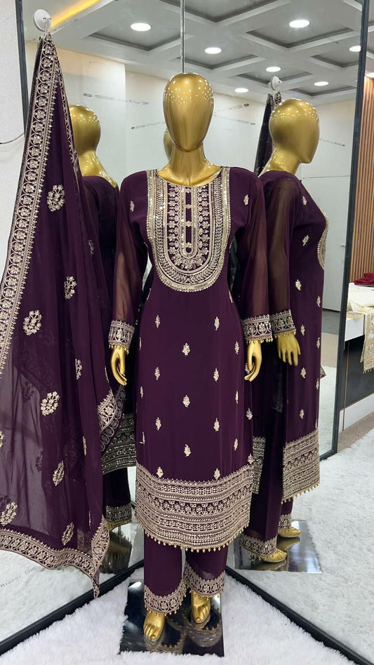 Heavy Faux Georgette With Heavy Embroidery Coding Dori-Sequence Work With Full Sleeve