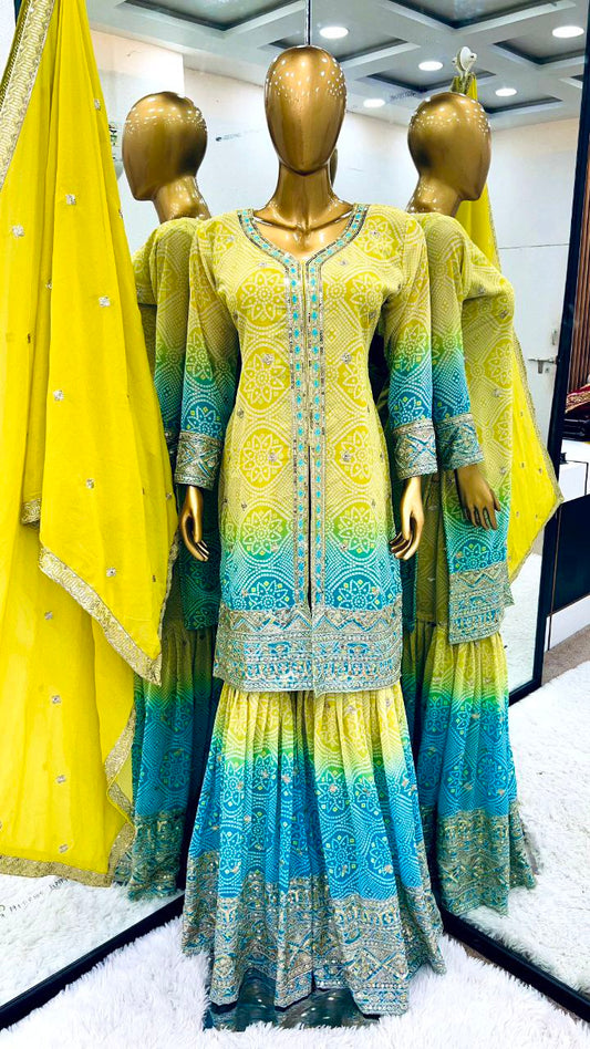 Heavy Faux Georgette With Heavy Embroidery Sequence Work with Beautiful Digital Print With Full Sleeve