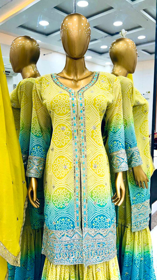 Heavy Faux Georgette With Heavy Embroidery Sequence Work with Beautiful Digital Print With Full Sleeve
