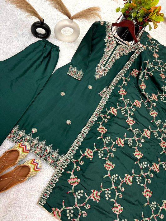 Heavy Chinon Silk With Malty Thread Embroidery Sequence Work with Sleeve Kurti&nbsp;