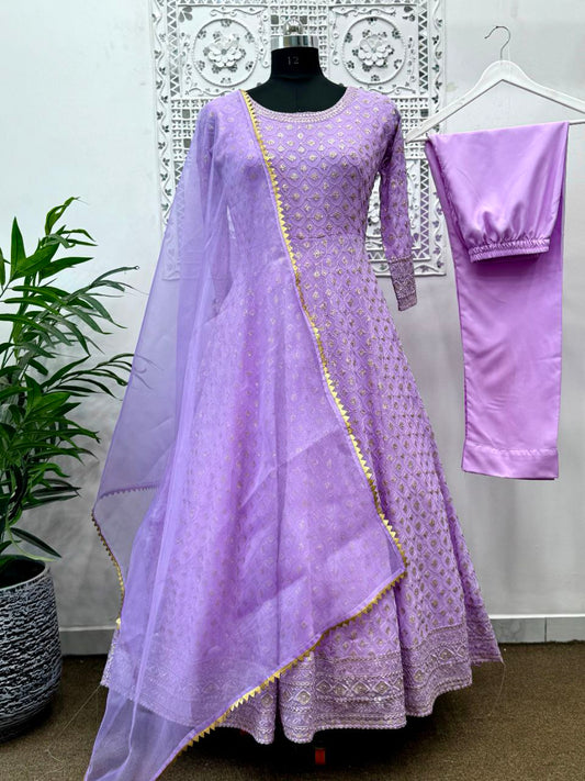 Heavy Faux Georgette And Sleeve With Heavy Work Gown