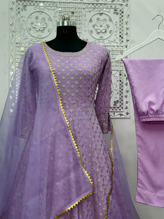 Heavy Faux Georgette And Sleeve With Heavy Work Gown