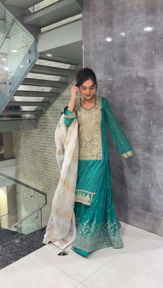 Heavy Faux Georgette With 5mm Embroidery Sequence Work With Beautiful Digital Print With Full Sleeve