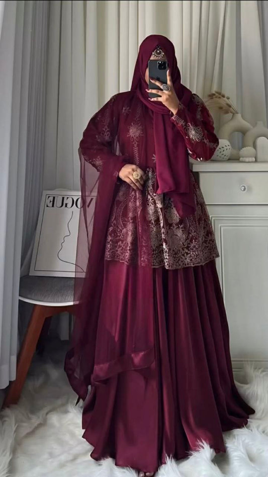 Heavy butterfly Net With Hand Work Diamond Work Embroidery Work With Sleeve Top And Botto Set
