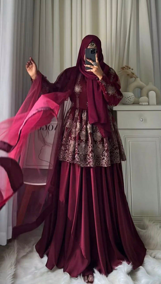 Heavy butterfly Net With Hand Work Diamond Work Embroidery Work With Sleeve Top And Botto Set