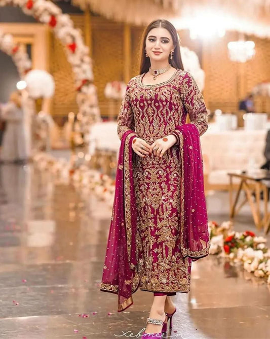Heavy Faux Georgette With Embroidery Work With Sleeve Top Inner : Micro Cotton Kurti Set&nbsp;
