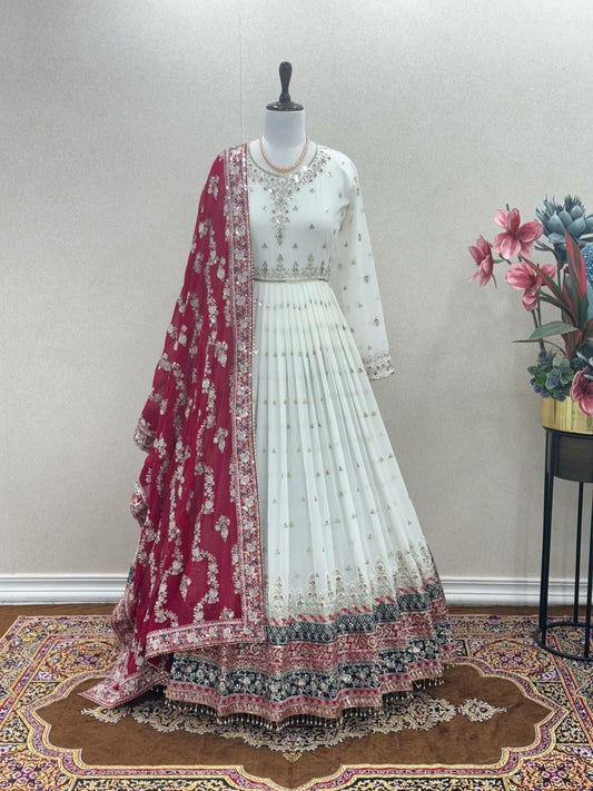 Heavy Faux Georgette With Embroidery 5 mm Sequence Work With Fancy Latkan Border With Sleeve With Tassels Gown