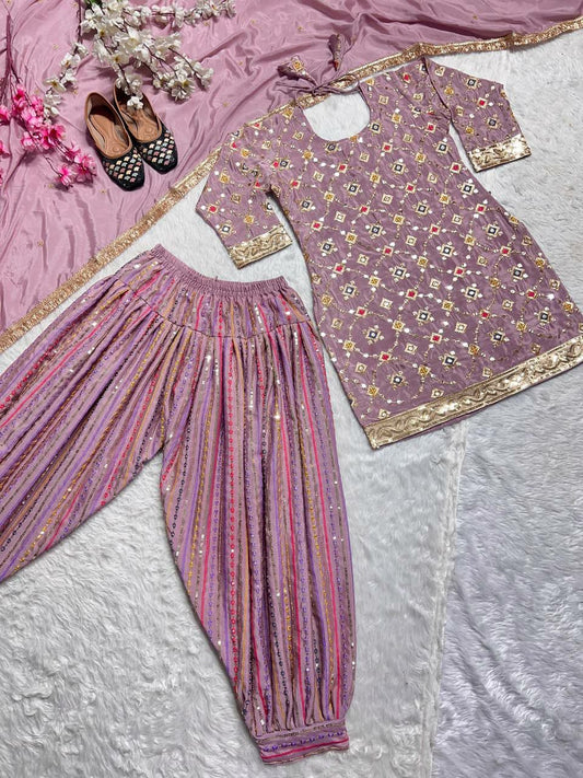 Heavy Pure Chinon Silk Material With Heavy Embroidery 9mm Sequence Work With Sleeves Patiyala Suit