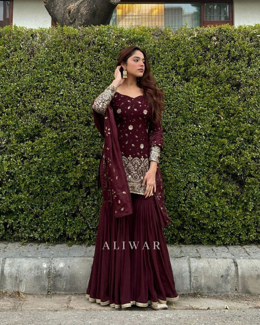 Heavy Faux Georgette With Heavy Embroidery Sequence Work Full Sleeve Kurti