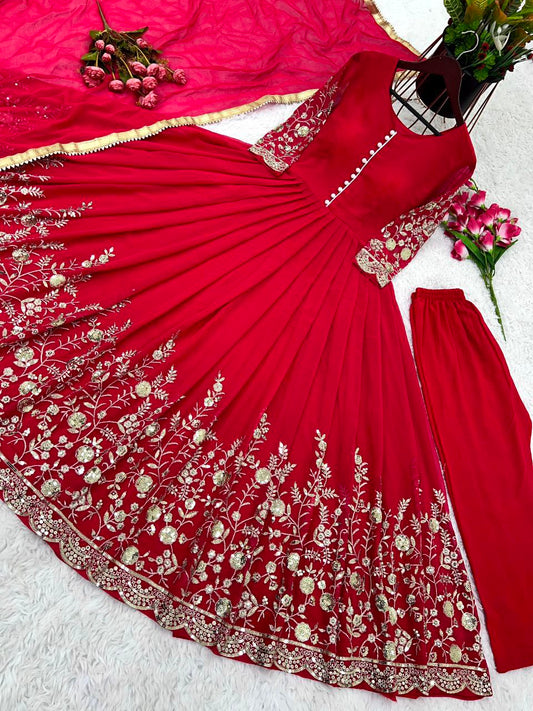 Faux georgette With Full Heavy Embroidery Sequence Work with Sleeve Gow