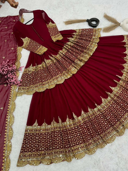 Faux Georgette With Heavy 5mm Embroidery Sequence Work With Sleeves