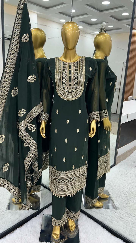 Heavy Faux Georgette With Heavy Embroidery Coding Dori-Sequence Work Kurti With Full Sleeve