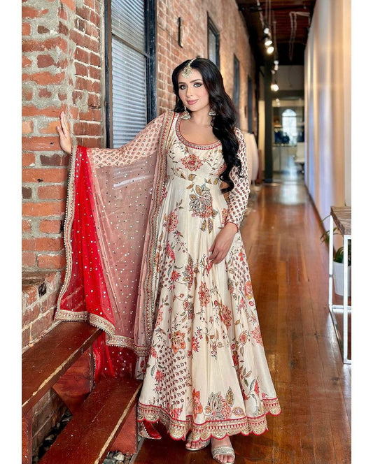Heavy Faux Georgette With Heavy Embroidery Sequence Work With Diamond Hand Work Full Sleeve Round Kurti