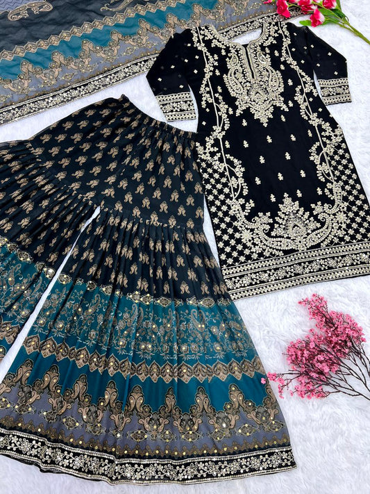 Heavy Faux Georgette with Heavy Embroidery Sequence Work With Full Sleeve KURTI