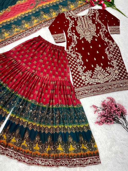 Heavy Faux Georgette with Heavy Embroidery Sequence Work With Full Sleeve KURTI