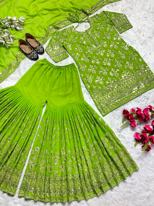 Heavy Faux Georgette With Heavy 5mm Embroidery Sequence Work With Full Sleeve With Latkan Dori T
