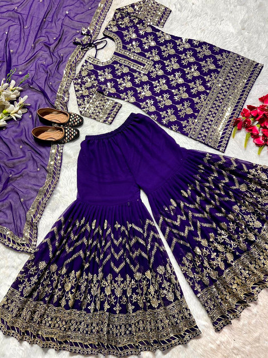 Heavy Faux Georgette With Heavy 5mm Embroidery Sequence Work With Full Sleeve With Latkan Dori T
