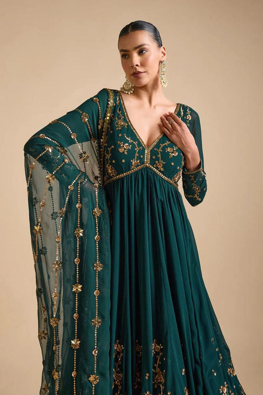 Gown on Havy Faux Georgette Febric With Thred &amp; Sequnce work and Pent on Crep Febric and Dupatta on Faux Georgette