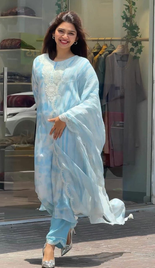 Heavy Pure Organza Material With Digital Print and 5mm Sequence Multi Embroidery Work.