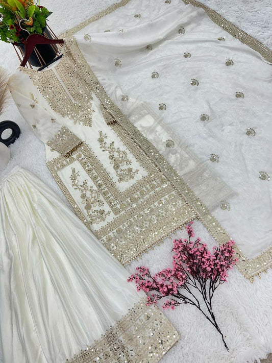 Pure Chinnon Silk With Heavy Embroidery Coding Dori-Sequence Work With Full Sleeve Kurtis