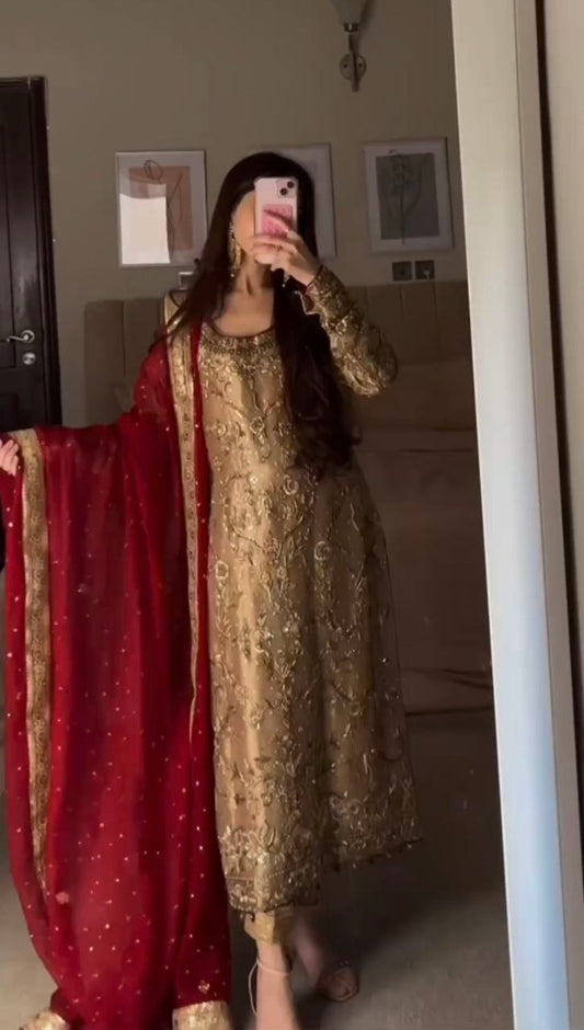 Fancy Heavy Embroidery And Sequins Work With Hanging Moti Latkan Lace Border kurti