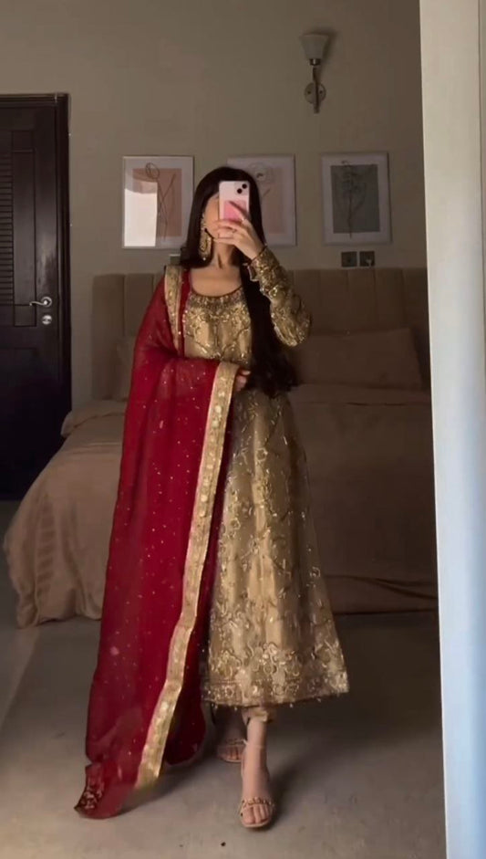 Fancy Heavy Embroidery And Sequins Work With Hanging Moti Latkan Lace Border kurti