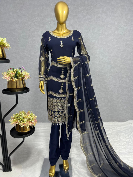 NEW KURTI IN HEAVY FAUX GEORGETTE. WORK :- BEAUTIFUL 5 MM EMBROIDERY SEQUENCE WORK