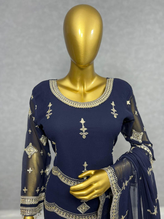 NEW KURTI IN HEAVY FAUX GEORGETTE. WORK :- BEAUTIFUL 5 MM EMBROIDERY SEQUENCE WORK