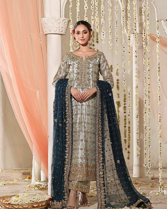 HEAVY JIMMY CHU SILK. WORK:- BEAUTIFUL 5 MM EMBROIDERY SEQUENCE AND THREAD WORK KURTI SET