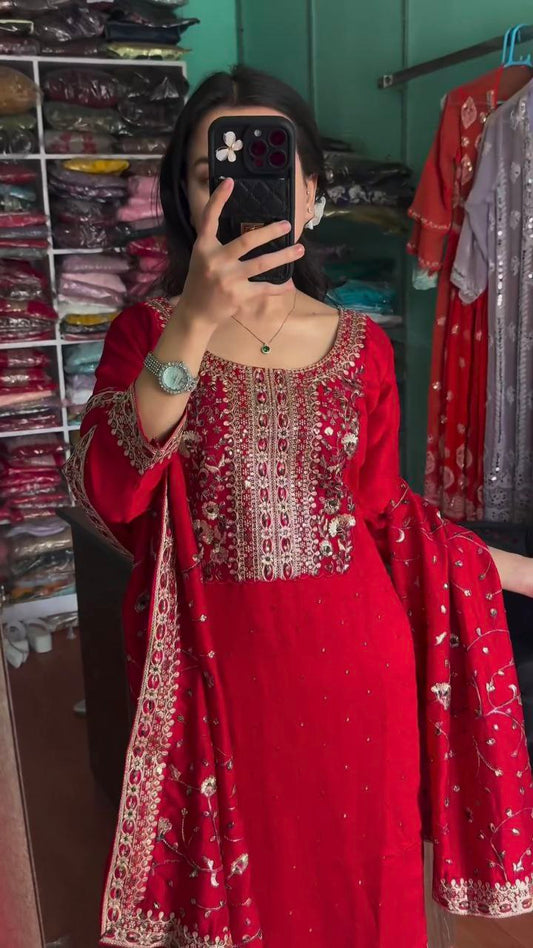 Heavy Chinon Silk With Heavy Embroidery Kurti 5 mm Sequence Work With Sleeves