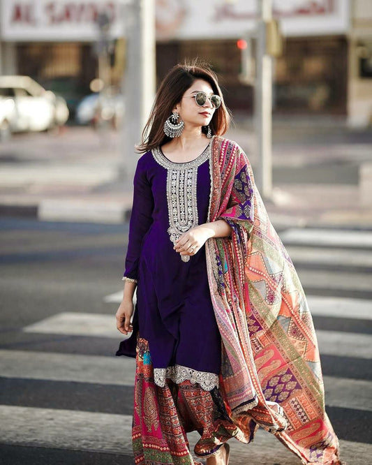 Heavy Chinon Silk With Heavy Embroidery 5 mm Sequence Work With Sleeves Navratri Kurti&nbsp;