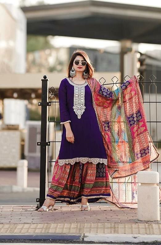 Heavy Chinon Silk With Heavy Embroidery 5 mm Sequence Work With Sleeves Navratri Kurti&nbsp;