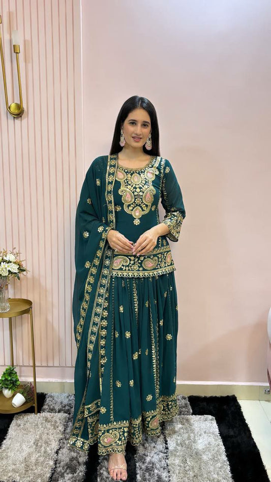 Embroidery Work Design Faux Georgette Top And Lehenga Pair With Dupatta