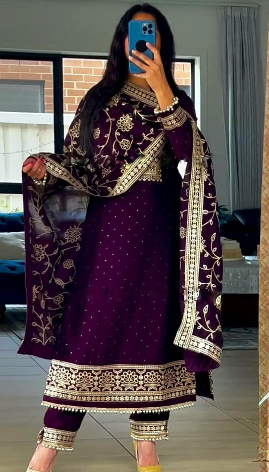 Heavy Faux Georgette With Heavy Embroidery Sequence Work with Dimond Handwork And Full Sleeve Kurti Set