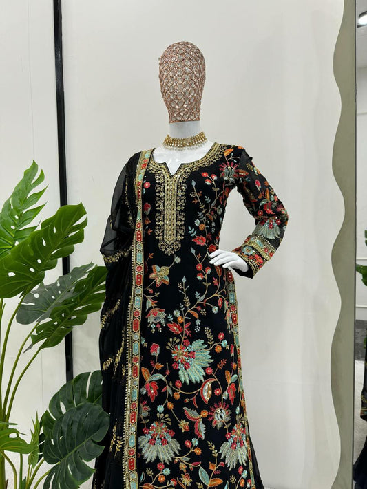 Black Kurti Set In Faux Georgette Fabric For Women