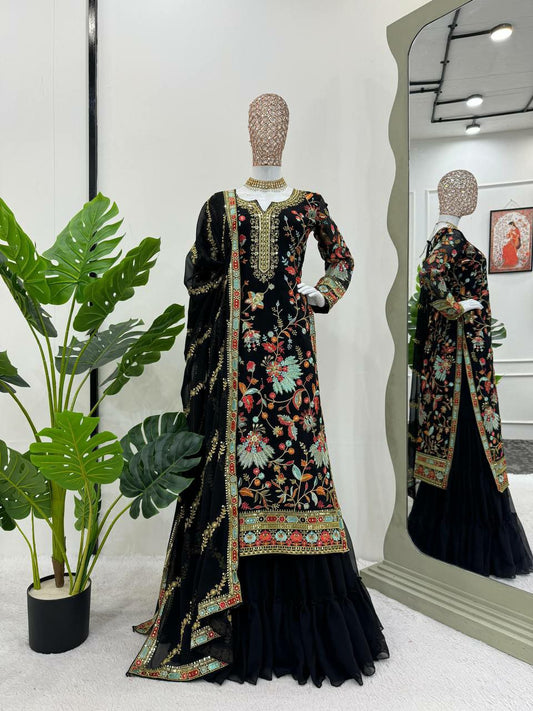 Black Kurti Set In Faux Georgette Fabric For Women