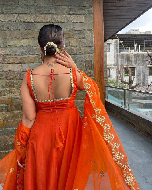 New Stylish Orange Round Kurti Work For Women