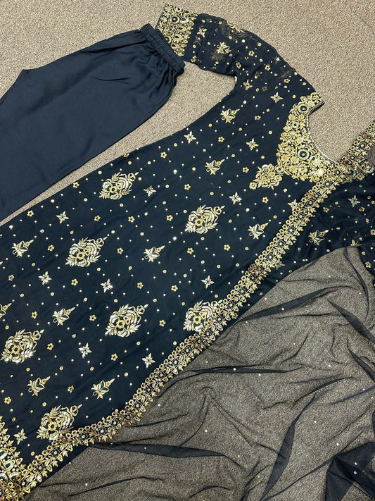 Fancy Embroidery 5mm Sequence and stone hand work kurti set