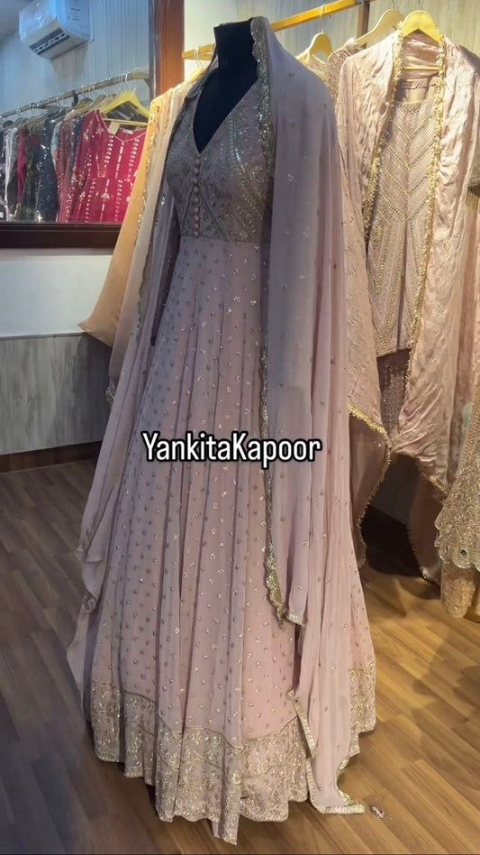 Faux Georgette With full Heavy Embroidery Sequence Work with Sleeve Gown