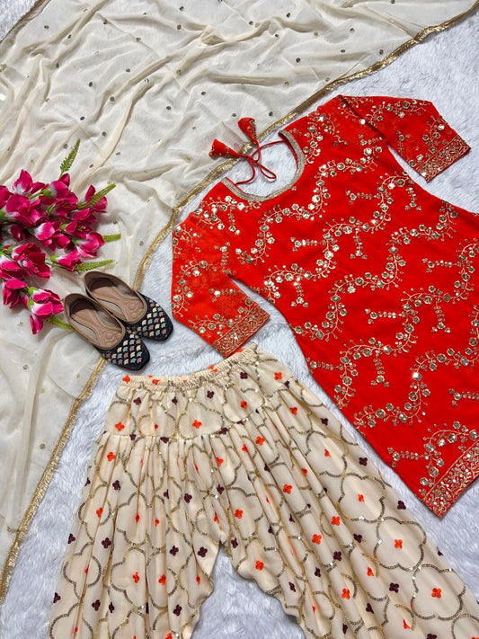Faux Georgette With Heavy Embroidery 5mm Sequence Work With Full Sleeves Patiyala Set