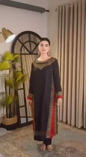 Pure Mul Chanderi black Kurtis  Set