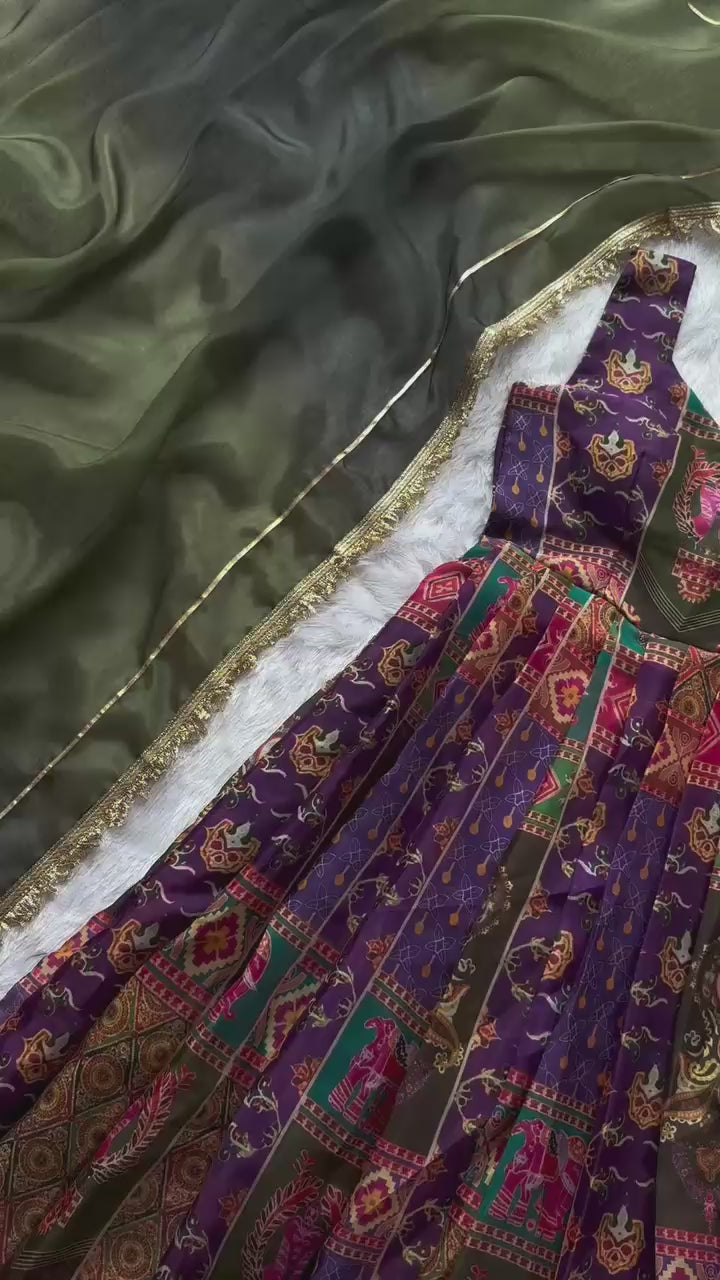 Digital printed Jimmy organza silk suit with huge flai