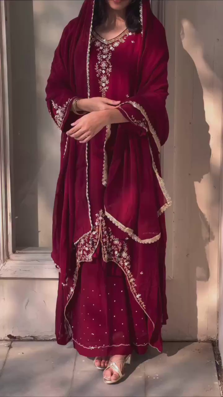 Classic Deep Blue Ethnic Ensemble: Heavily Detailed Kurti & Matching Dupatta