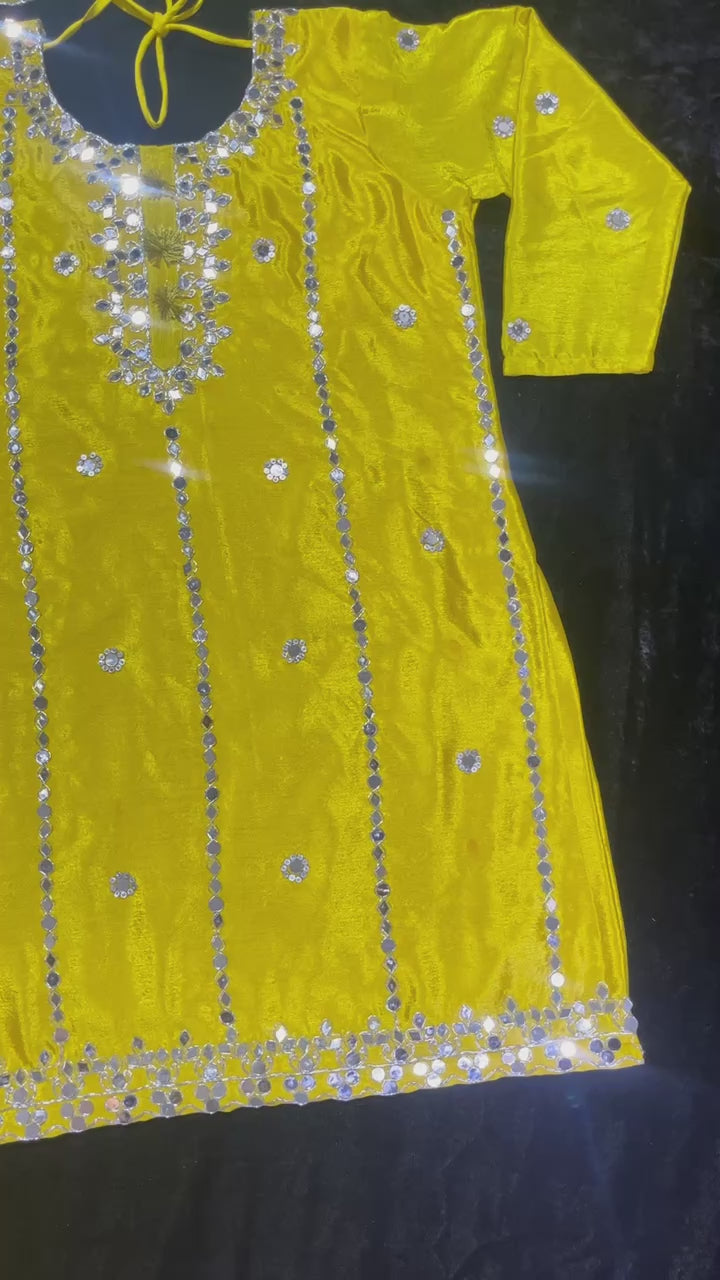 Hevay Chinon Silk Patiyala Fabric With Heavy Embroidery Dori Work With Mirror Hand Work