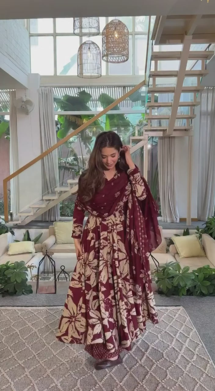 Maslin cotton With Digital Anarkali Gowan